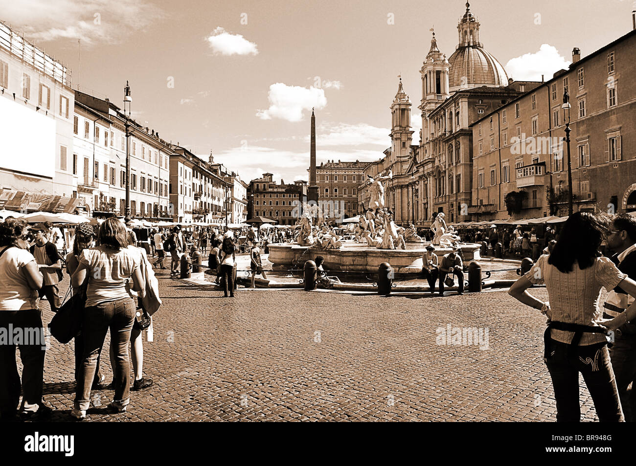 Vue sur Fontaine de Neptune de la Piazza Navona, Rome Banque D'Images