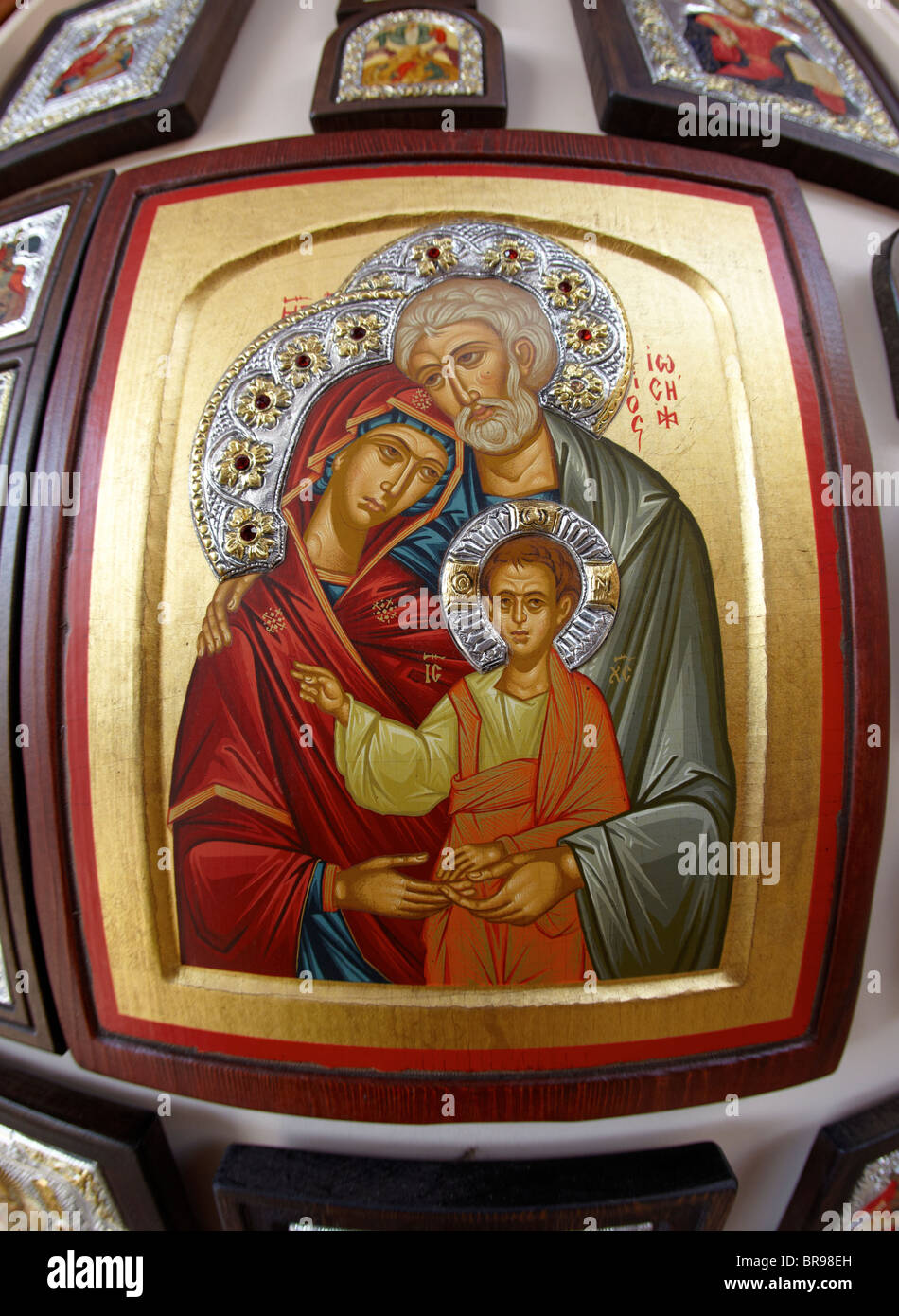 L'Icône orthodoxe grecque de Marie et Jésus Lindos Rhodes Grèce îles Grecques Banque D'Images