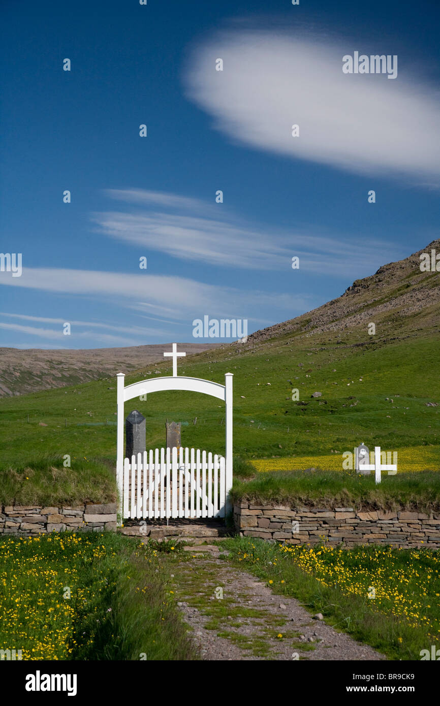 Cimetière privé sur le Latrabjerg Iceland. Banque D'Images