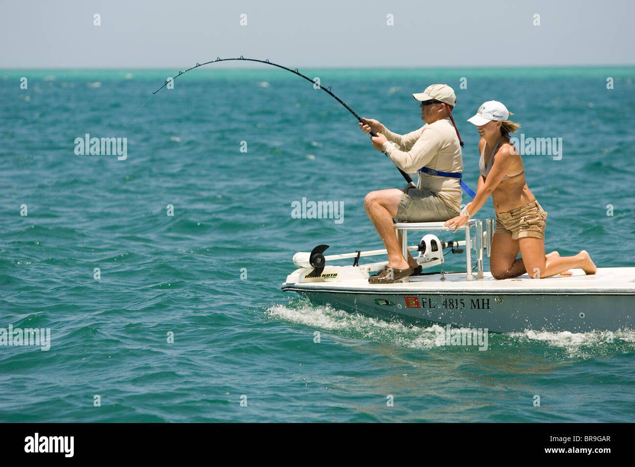 La pêche du tarpon sur Florida's Boca Grande Pass. Banque D'Images