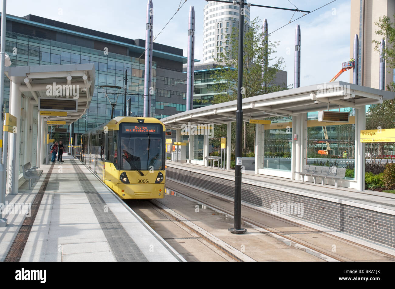 Tramway Metrolink à Media City UK,arrêt de tramway Salford Quays Salford, Greater Manchester.opérationnel à partir de septembre 2010. Banque D'Images