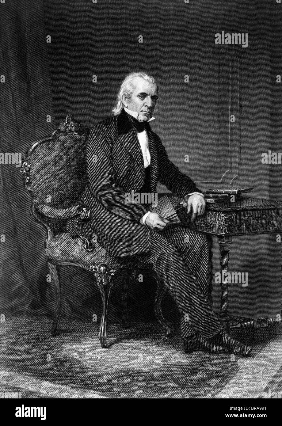 Années 1800 Années 1840 GRAVURE PORTRAIT DE JAMES POLK 11e président des États-Unis Banque D'Images