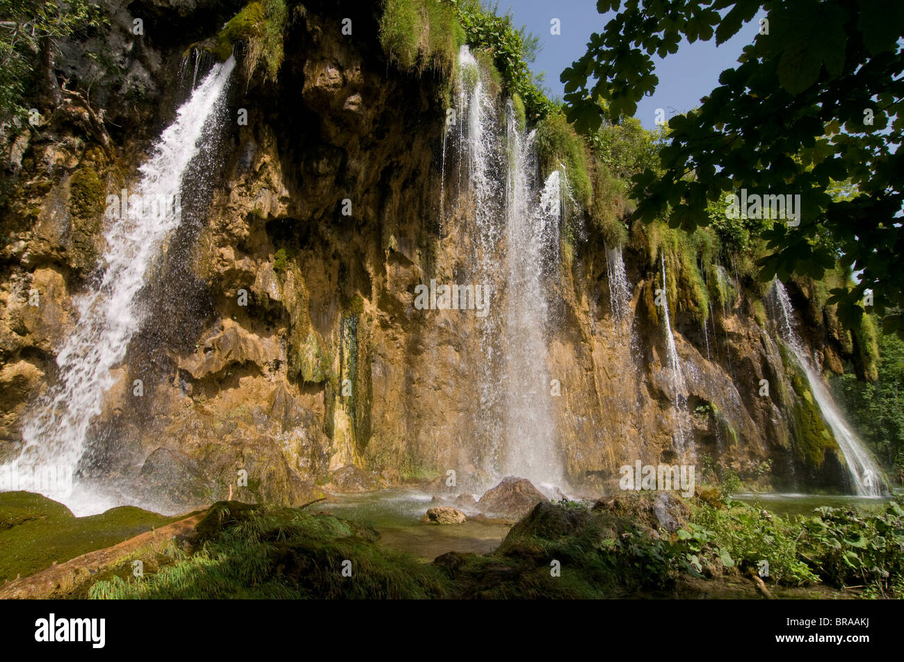 Cascades dans le parc national des Lacs de Plitvice, classé au Patrimoine Mondial de l'UNESCO, la Croatie, l'Europe Banque D'Images