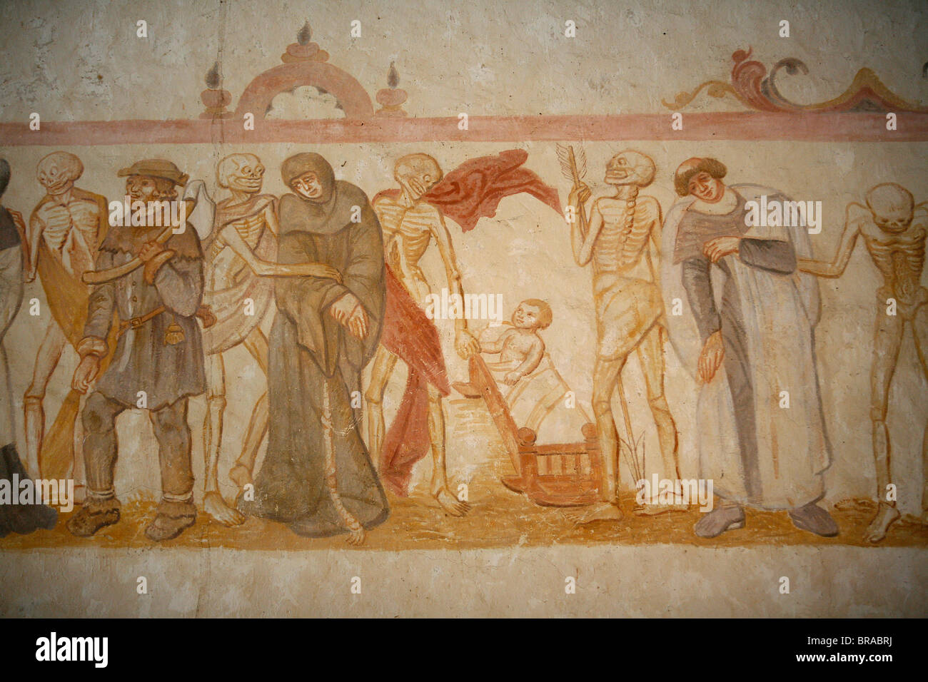 Une fresque représentant un 15ème siècle, la danse de mort Ferte-Loupiere, Yonne, France, Europe Banque D'Images