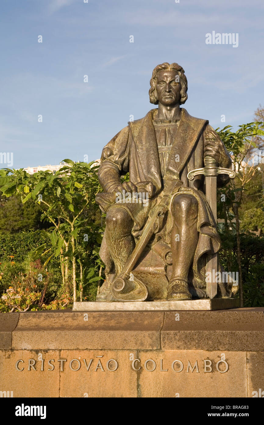 Statue de Christophe Colomb, le Parc Santa Catarina, Funchal, Madeira, Portugal, Europe Banque D'Images