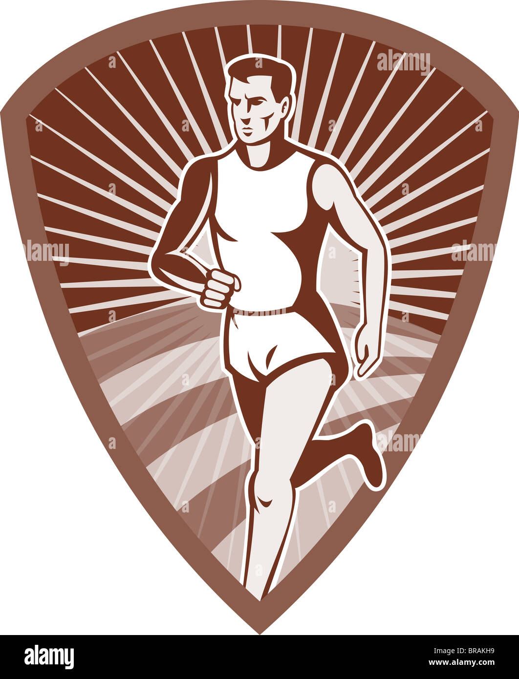 Sport athlète Marathon Runner avec la solarisation et définissez dans bouclier fait en style retro illustration Banque D'Images