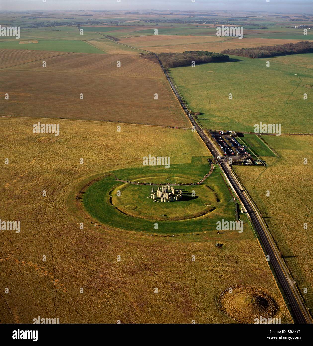 Image aérienne de Stonehenge, monument préhistorique et Stone Circle, l'UNESCO, la plaine de Salisbury, Wiltshire, Angleterre, Royaume-Uni Banque D'Images