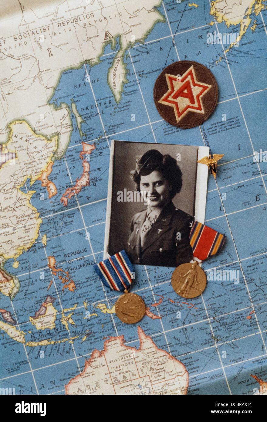 STILL Life of Army Nurse corps Female, médailles, Pacific Theatre, Seconde Guerre mondiale Banque D'Images