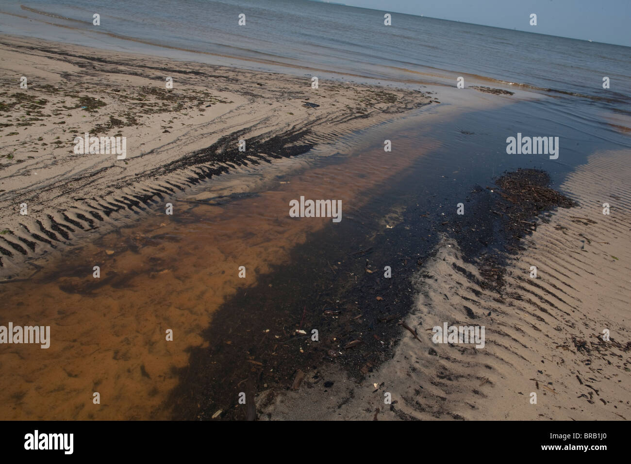 L'huile du déversement de pétrole de BP dans le golfe du Mexique couvre le rivage de Waveland, Mississippi. Banque D'Images