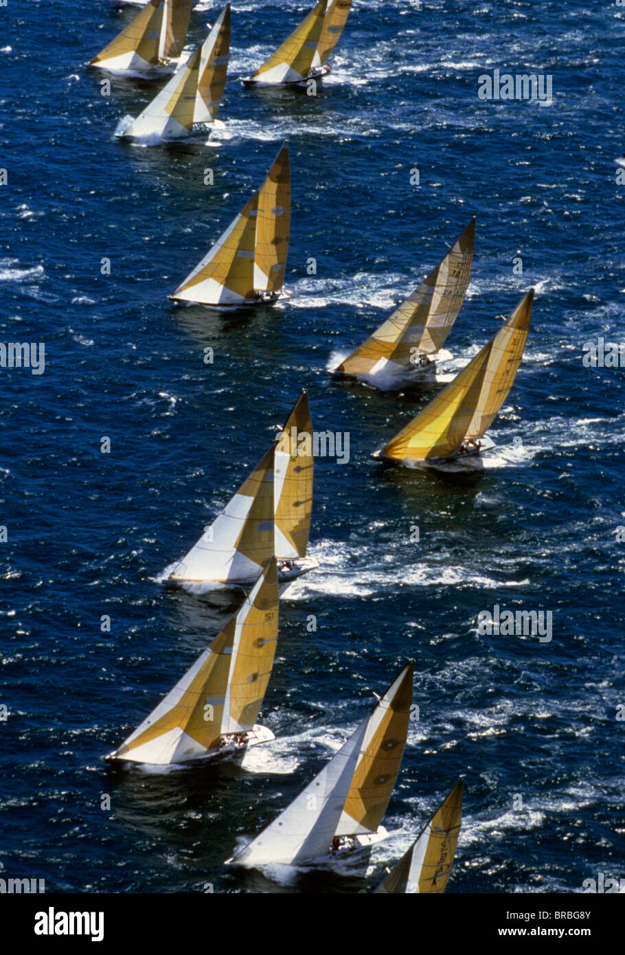 Course de bateaux au large de la côte en ligne droite Banque D'Images