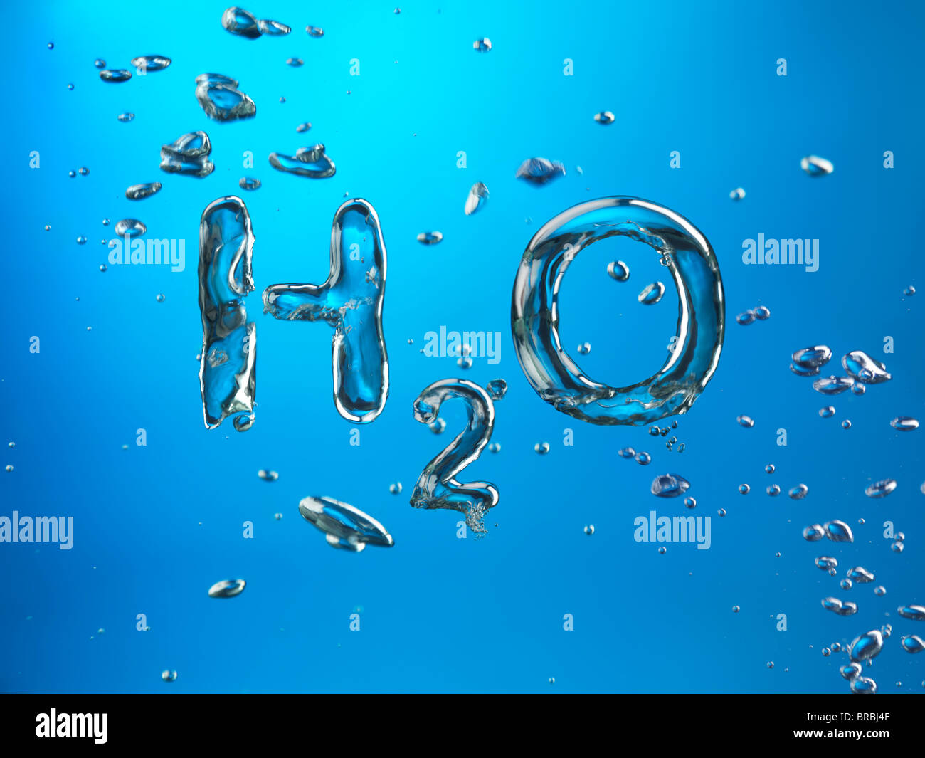 Formule d'eau H2O faite par bulles d'oxygène, de l'image conceptuelle. Banque D'Images