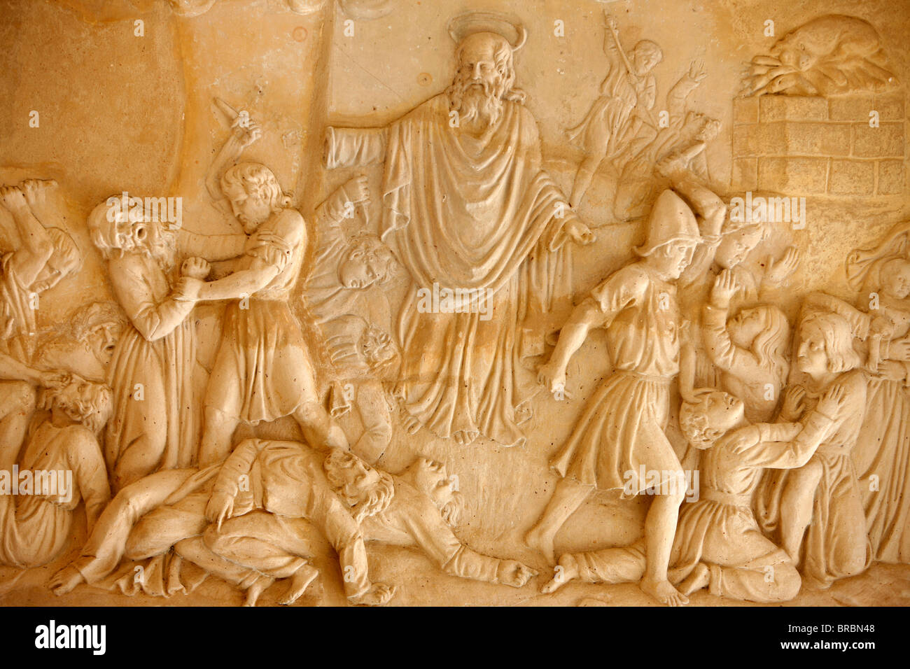 Sculpture représentant Elias lutte contre les prêtres de Baal à El Muhraqa, Israël Banque D'Images