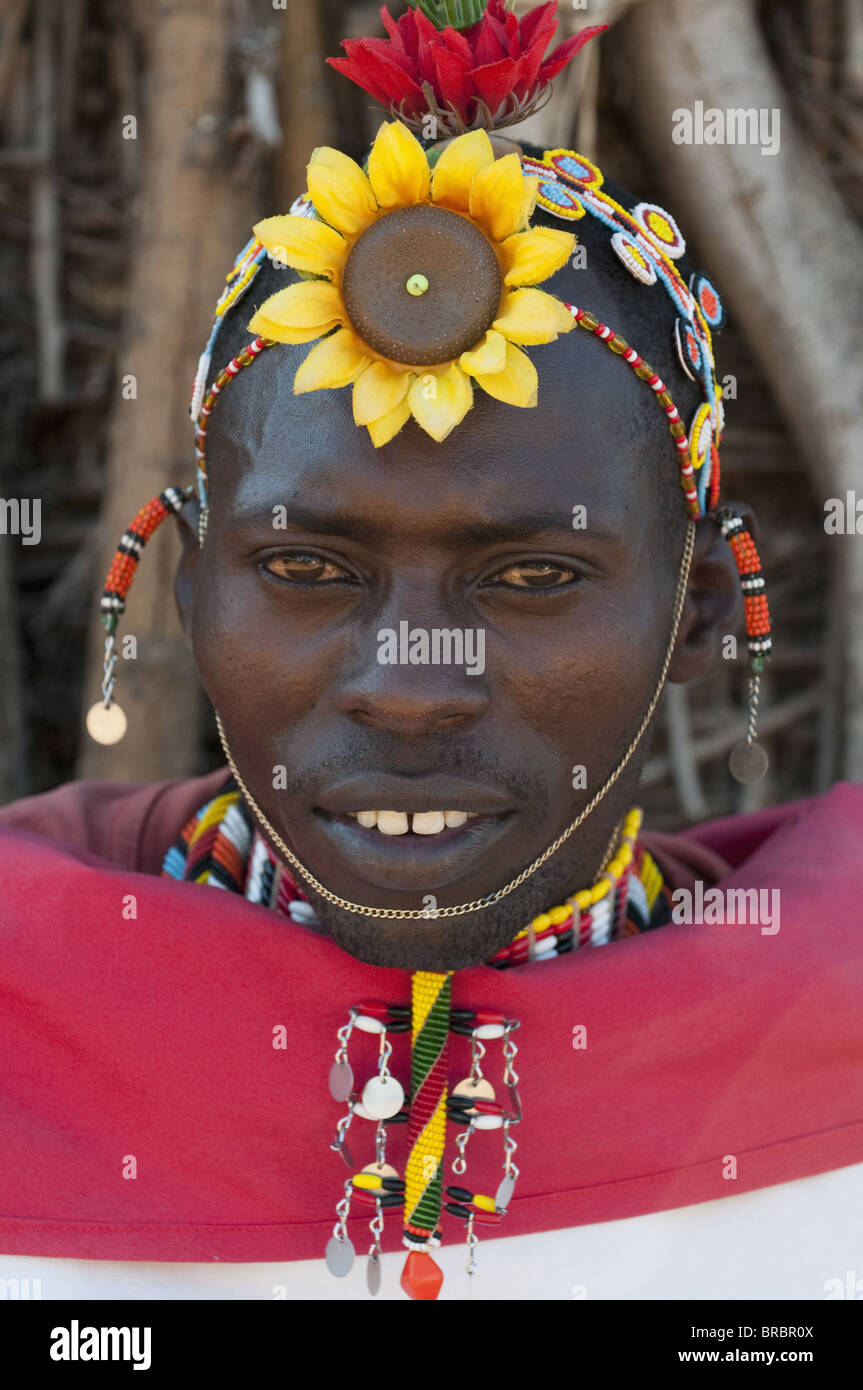 Membre de la tribu Samburu, Loisaba Wilderness Conservancy, Laikipia, Kenya, Afrique de l'Est Banque D'Images