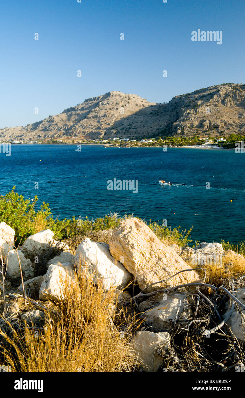 Vue sur Puerto de lindos rhodes Dodécanèse Grèce Banque D'Images