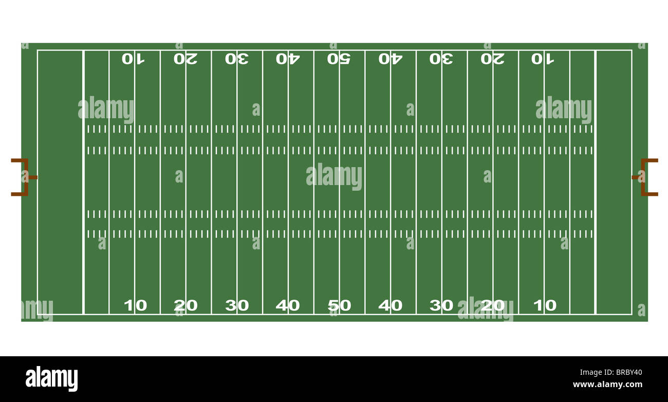 Un terrain de football américain stylisé montrant toutes les lignes. Le tout sur fond blanc. Banque D'Images