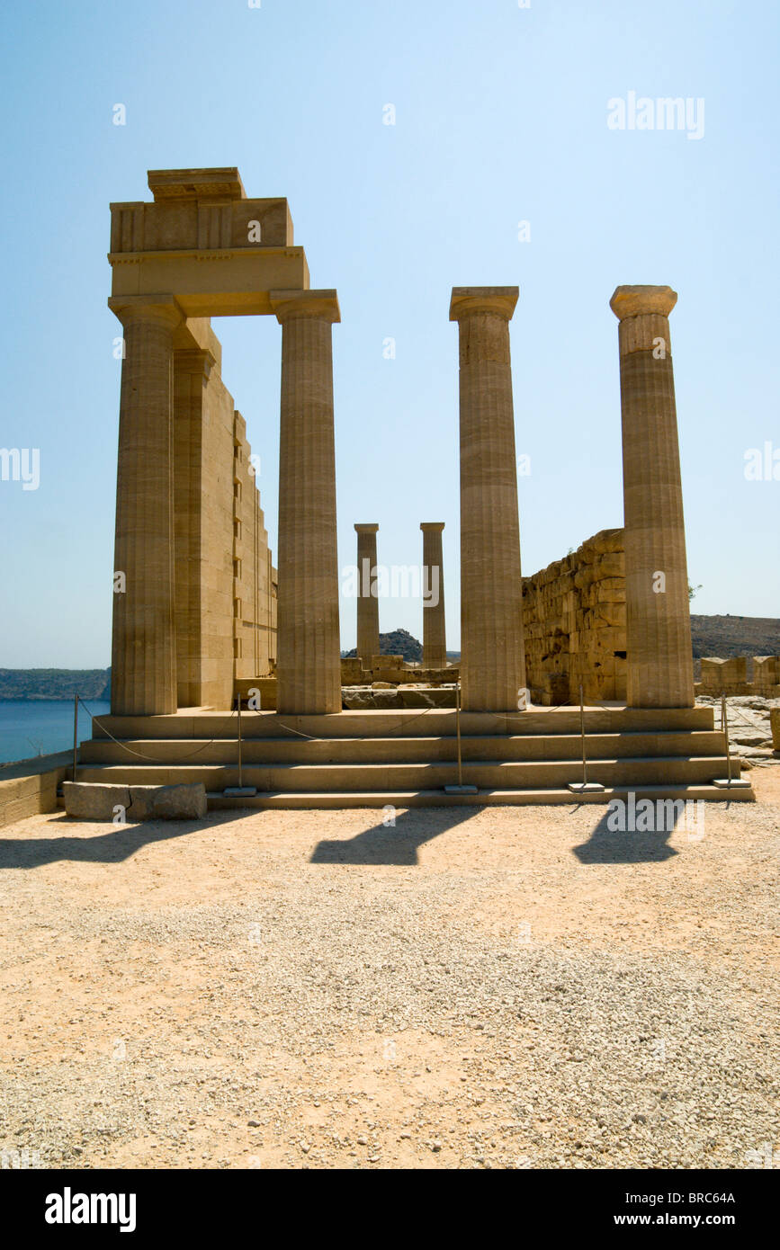 4ème siècle temple d'Athéna sur l'Acropole de Lindos Rhodes Grèce Banque D'Images