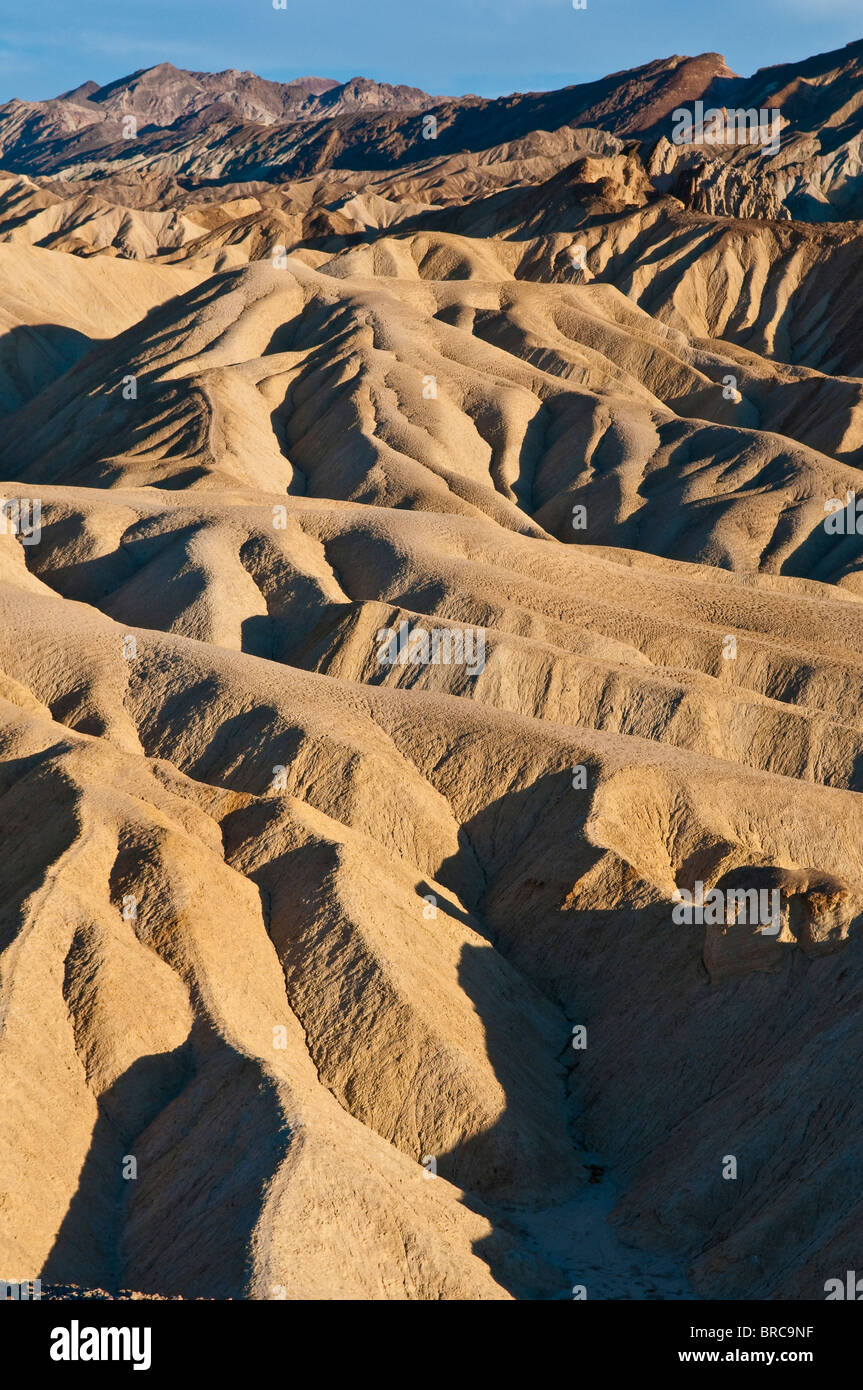 Rock formations ob Zabriski Point dans la lumière du soir, la Death Valley National Park, California, USA Banque D'Images