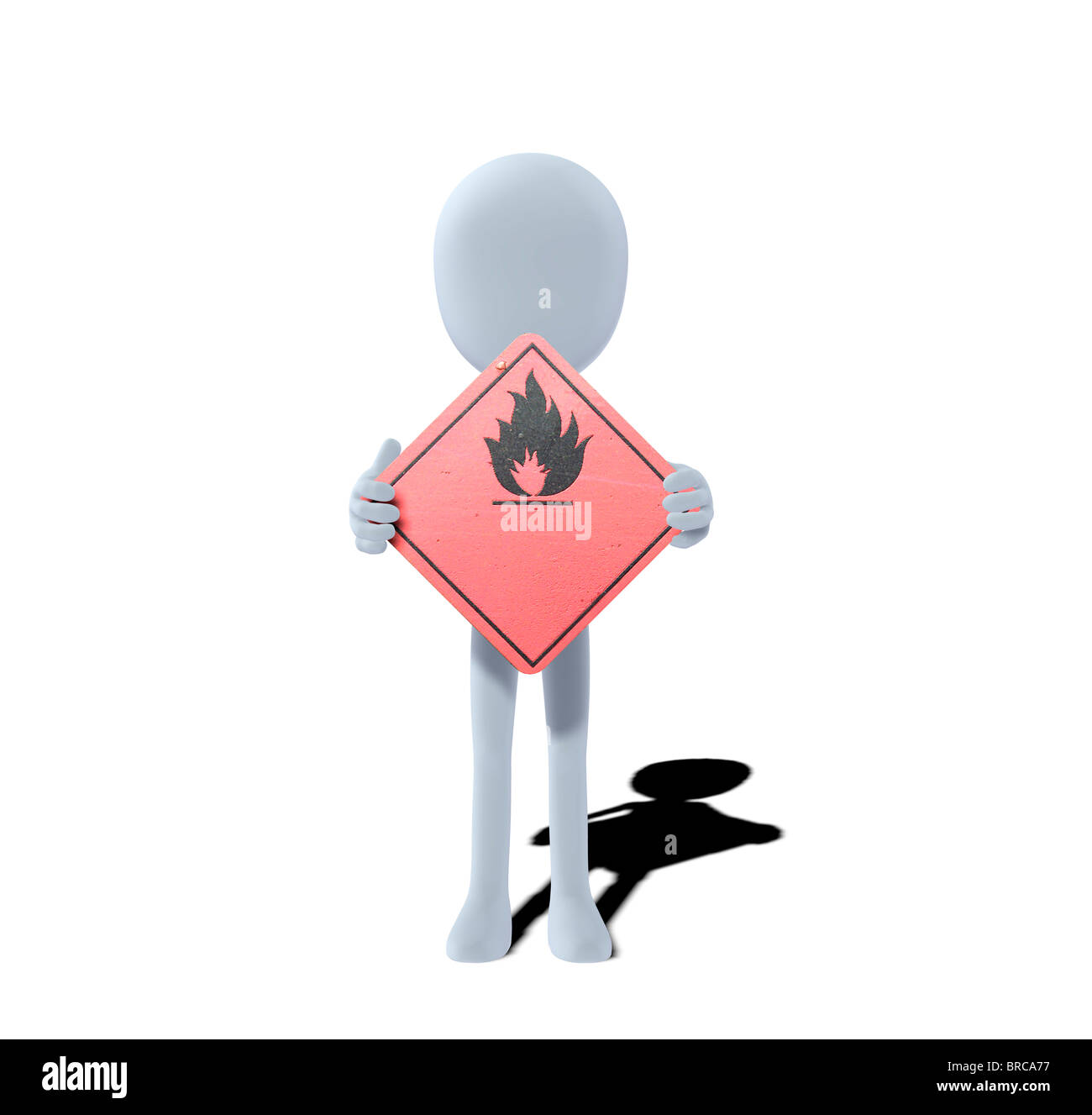 Concept figure avec panneau d'avertissement le matériel inflammable Banque D'Images