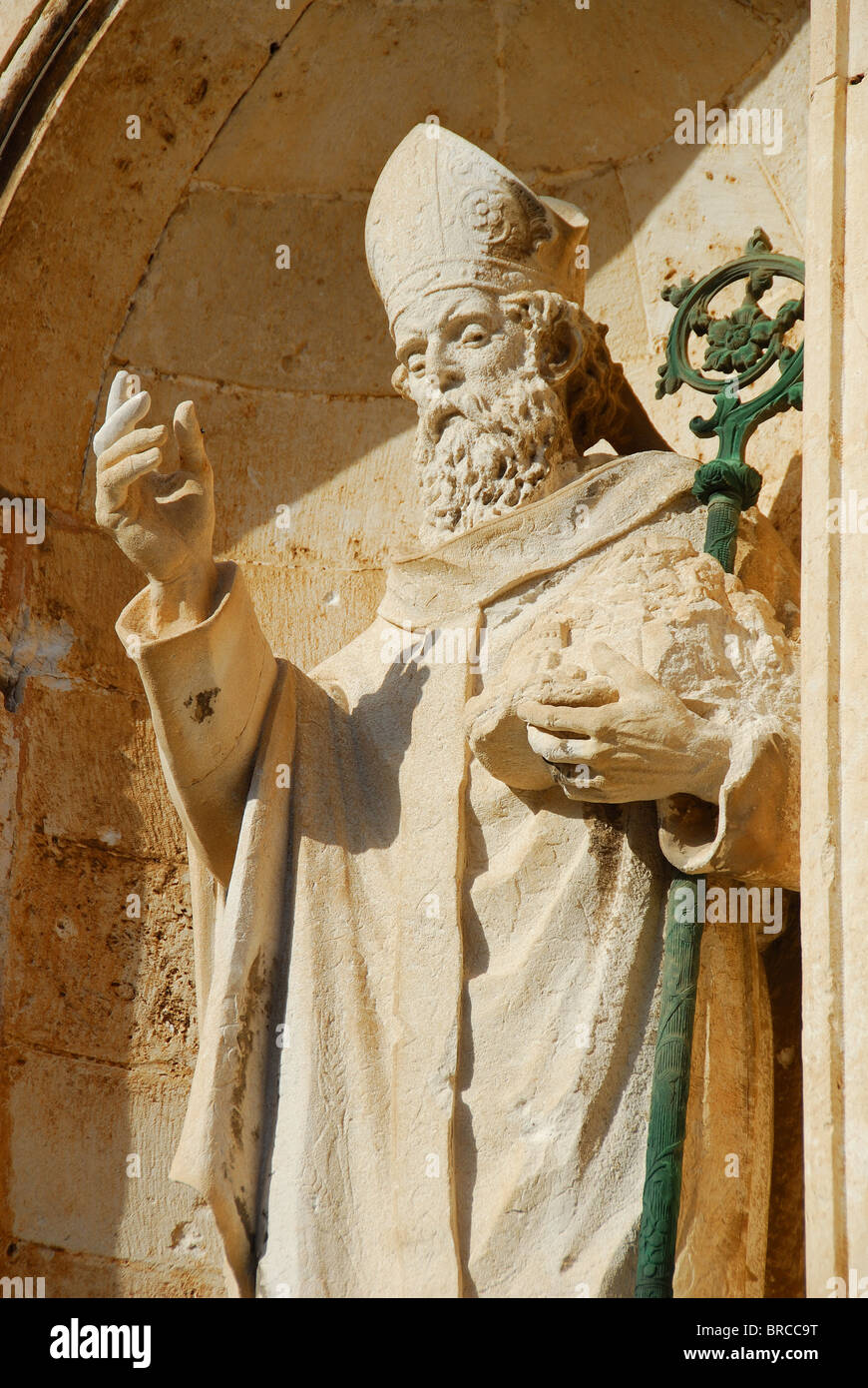 DUBROVNIK, Croatie. Une statue de St Blaise, saint patron de Dubrovnik, à l'entrée de la cathédrale de Dubrovnik dans la vieille ville. Banque D'Images