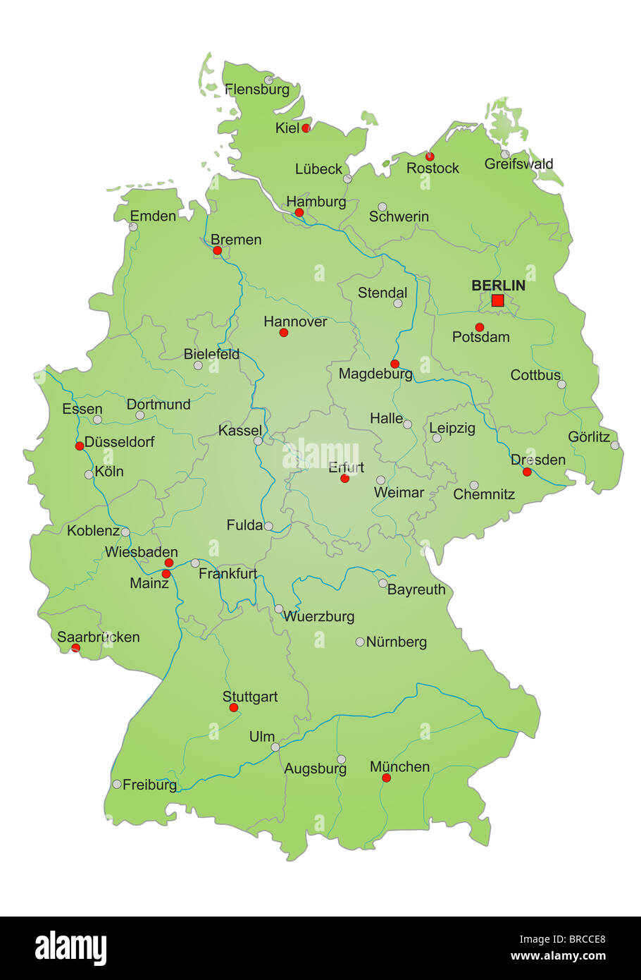 Carte de l'Allemagne stylisé montrant membres, les rivières et les ...