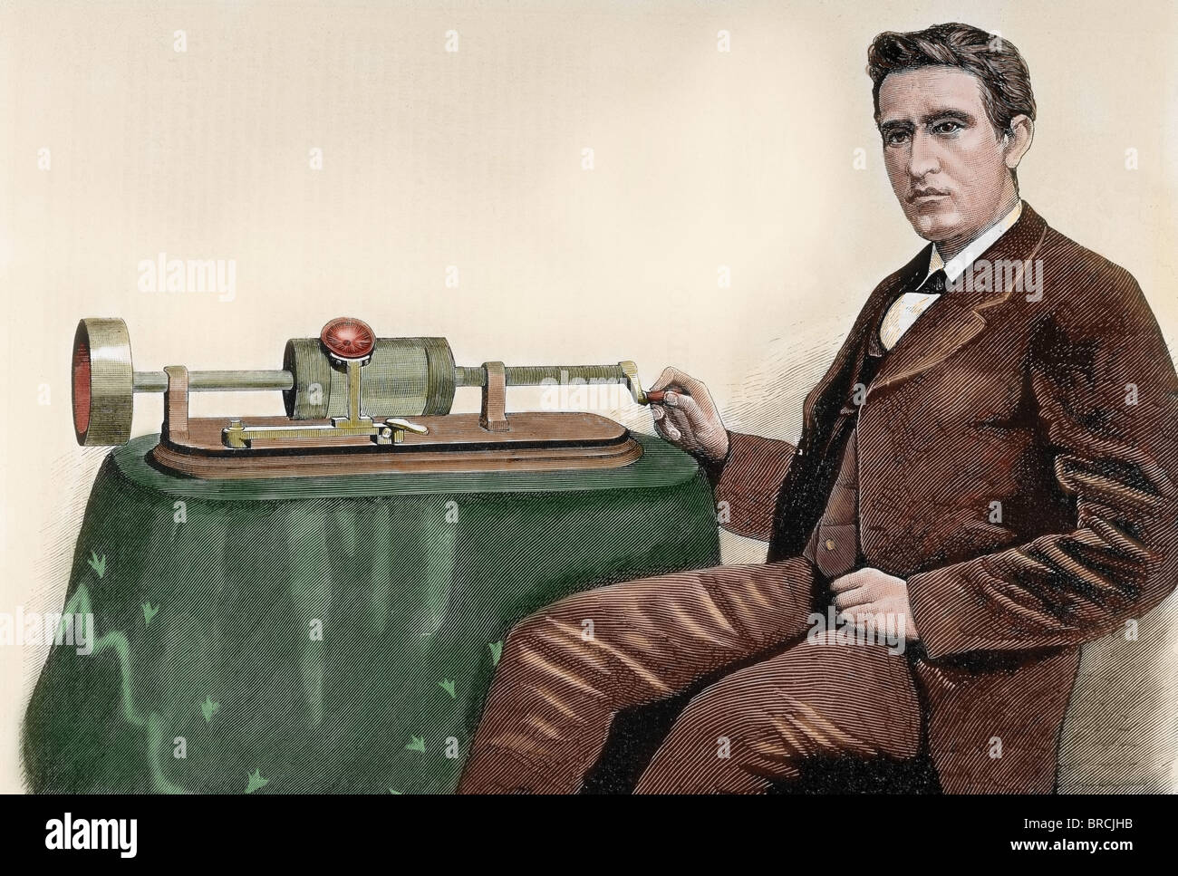 Thomas Alva Edison (1847-1931). L'inventeur américain. Gravure en couleur du 19ème siècle. Banque D'Images