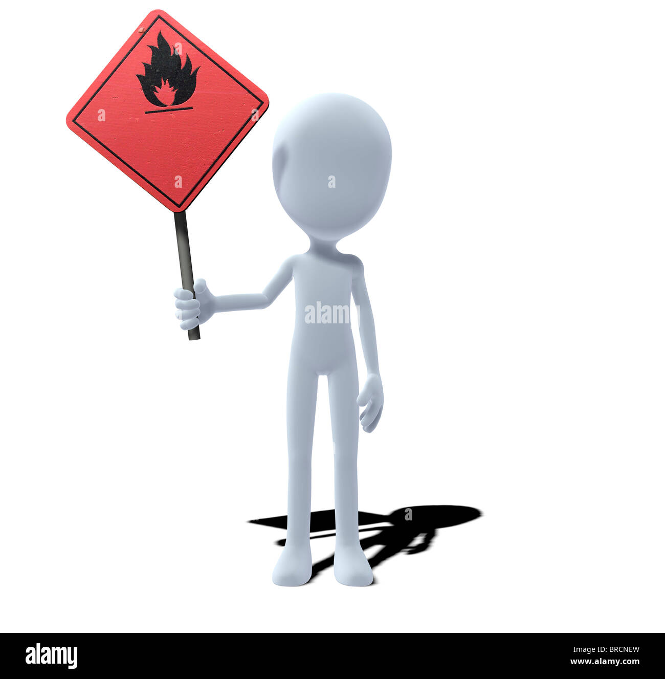 Concept figure avec panneau d'avertissement le matériel inflammable Banque D'Images