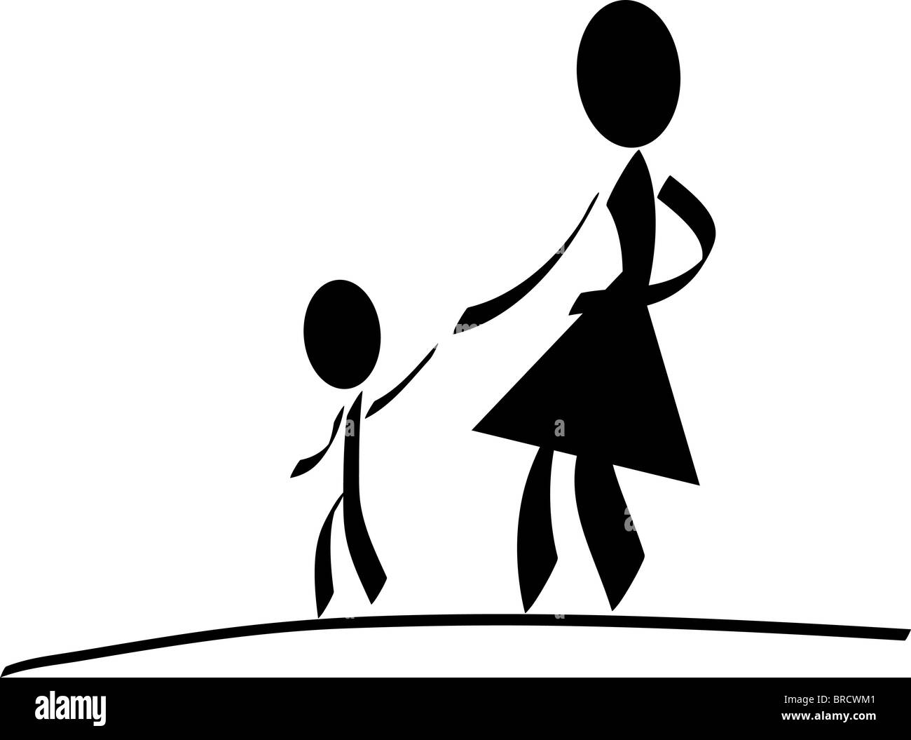 Une femme de prendre une marche avec un enfant. Banque D'Images