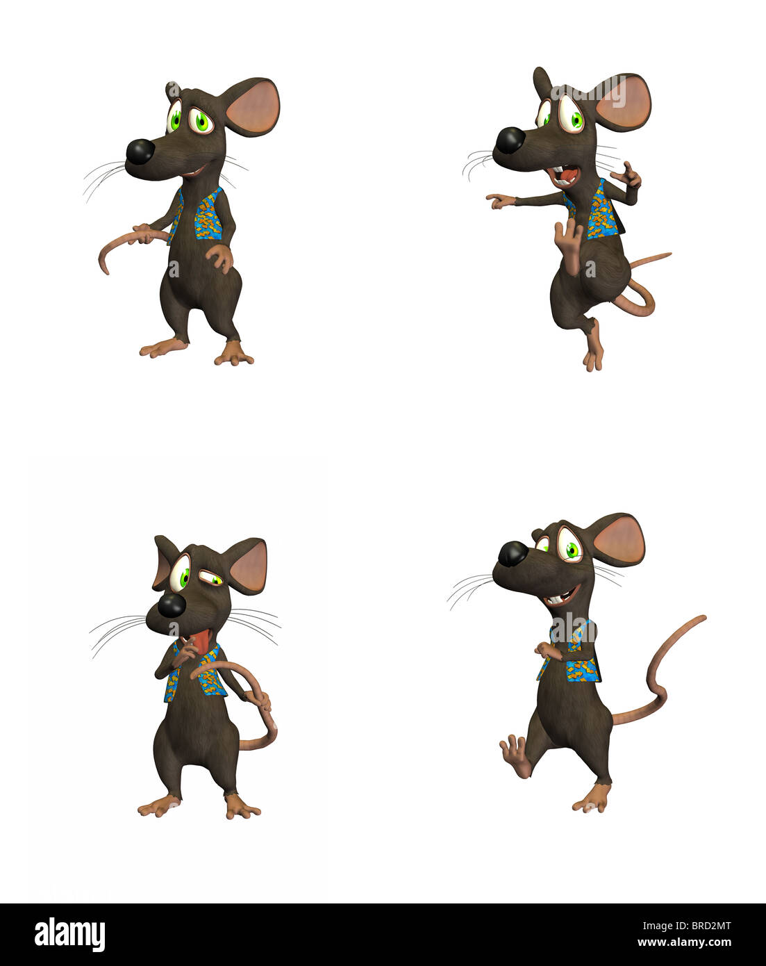 Illustration de la souris de dessin animé dans un pack avec quatre (4) différentes poses et expressions. Banque D'Images