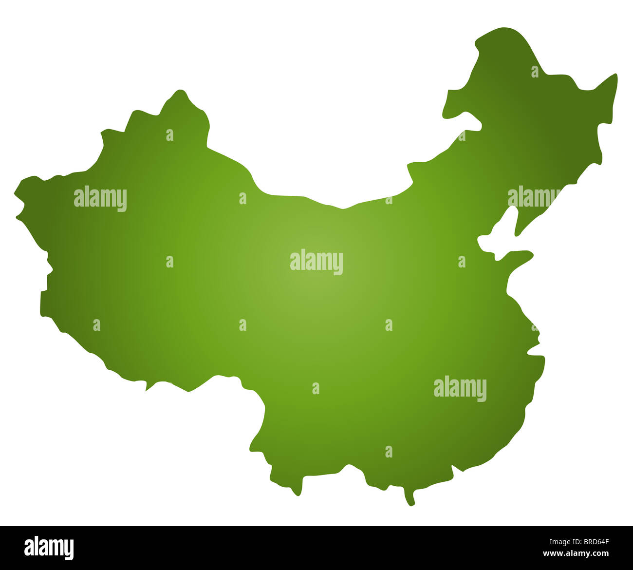 Carte de Chine stylisée dans ton vert. Le tout sur fond blanc Banque D'Images