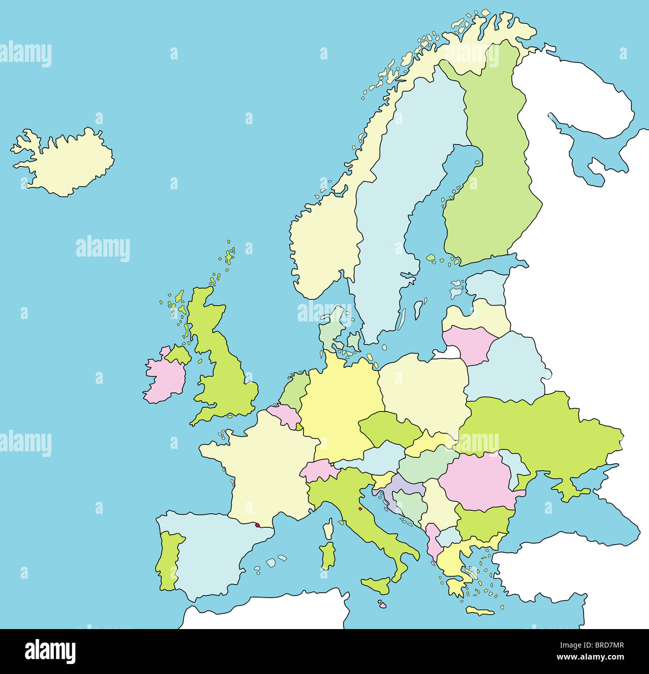 Une carte stylisée de l'Europe montrant les différents pays. Banque D'Images