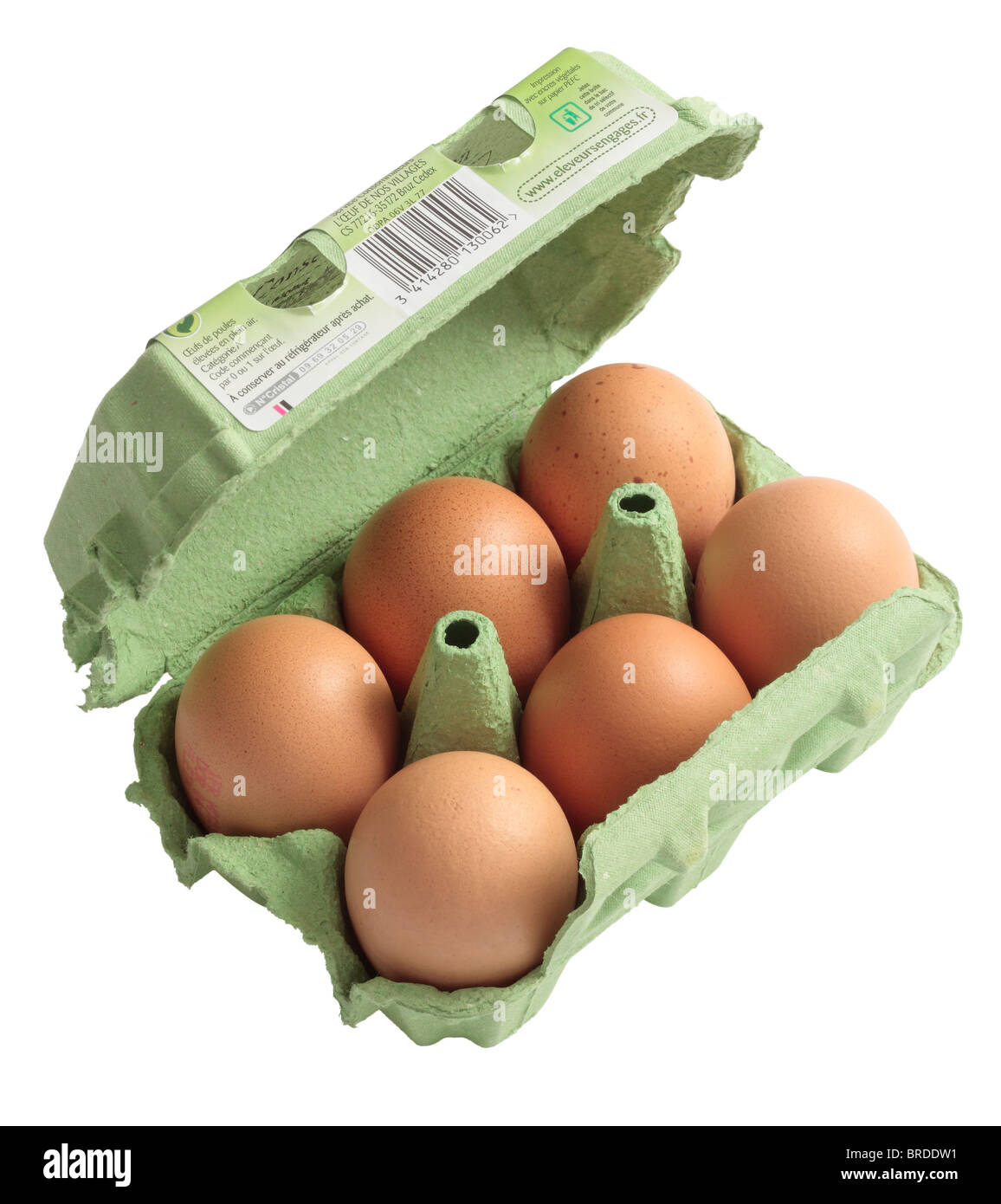 Oeufs - une demi-douzaine des œufs dans une alvéole. Banque D'Images