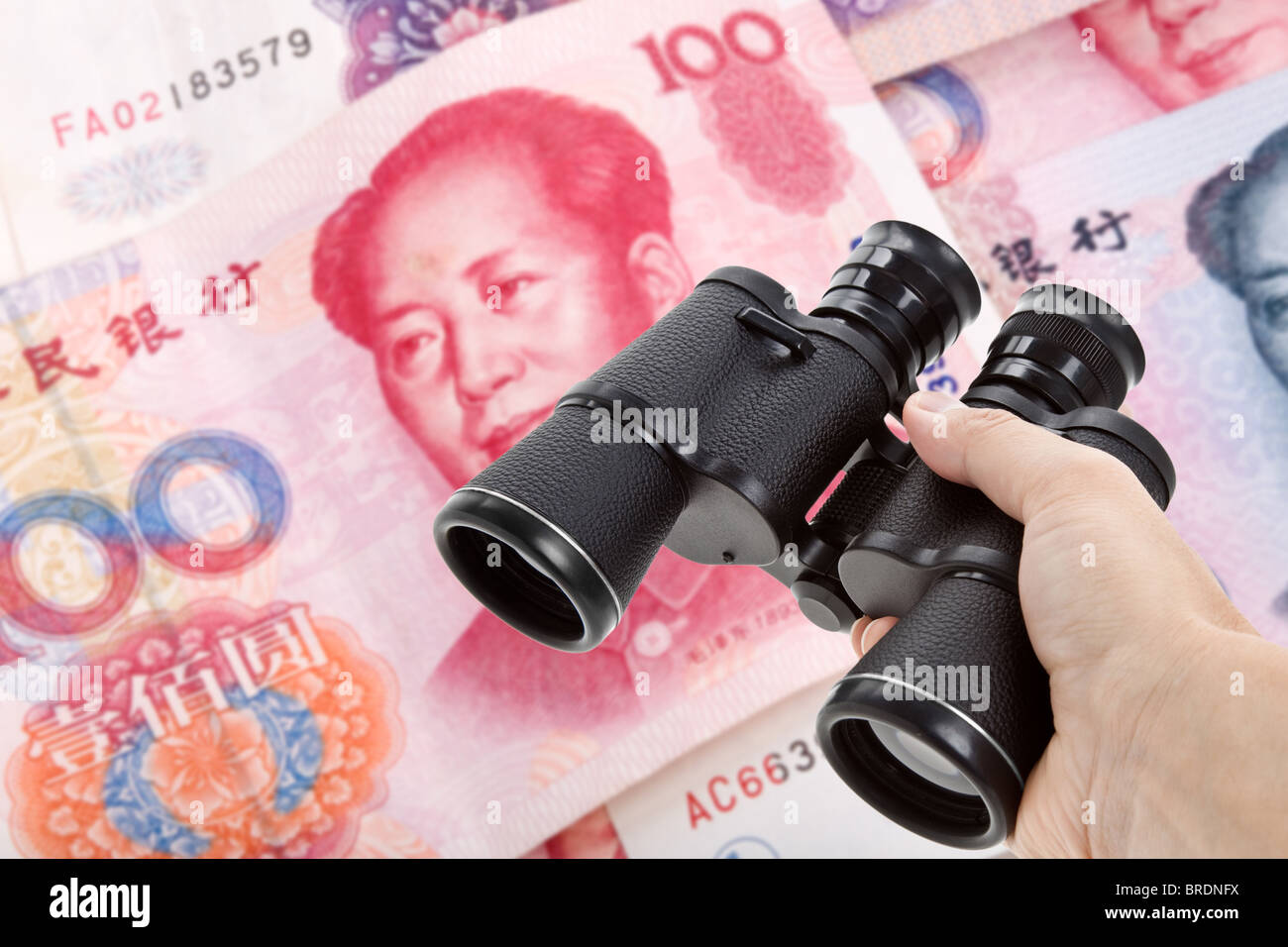 Des jumelles et le yuan chinois, la notion de réussite de l'entreprise Banque D'Images