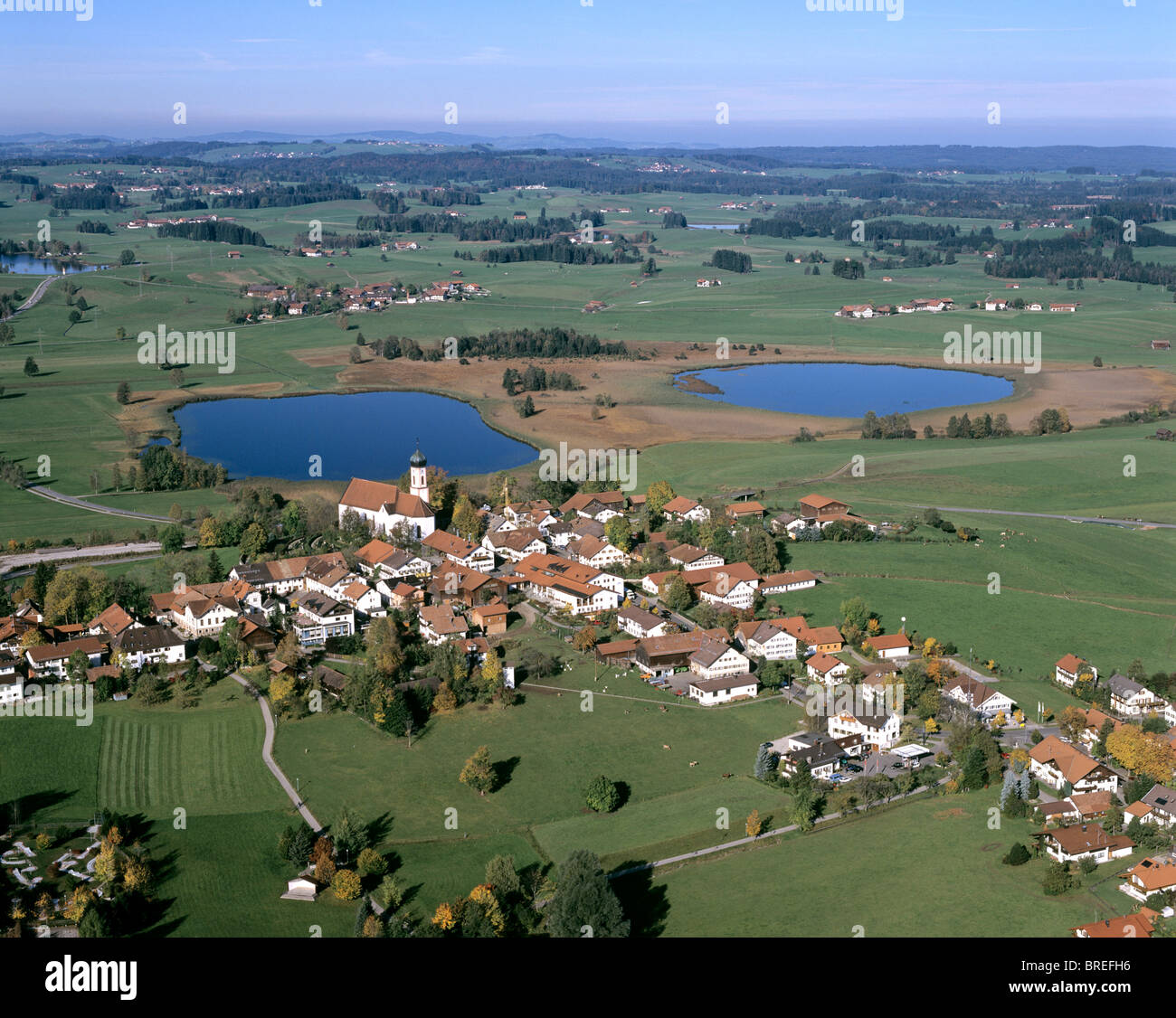 Photo aérienne de la Seeg, Allgeau Seeger, lacs, à l'Est Allgeau, Schwaben, Bavaria, Germany, Europe Banque D'Images