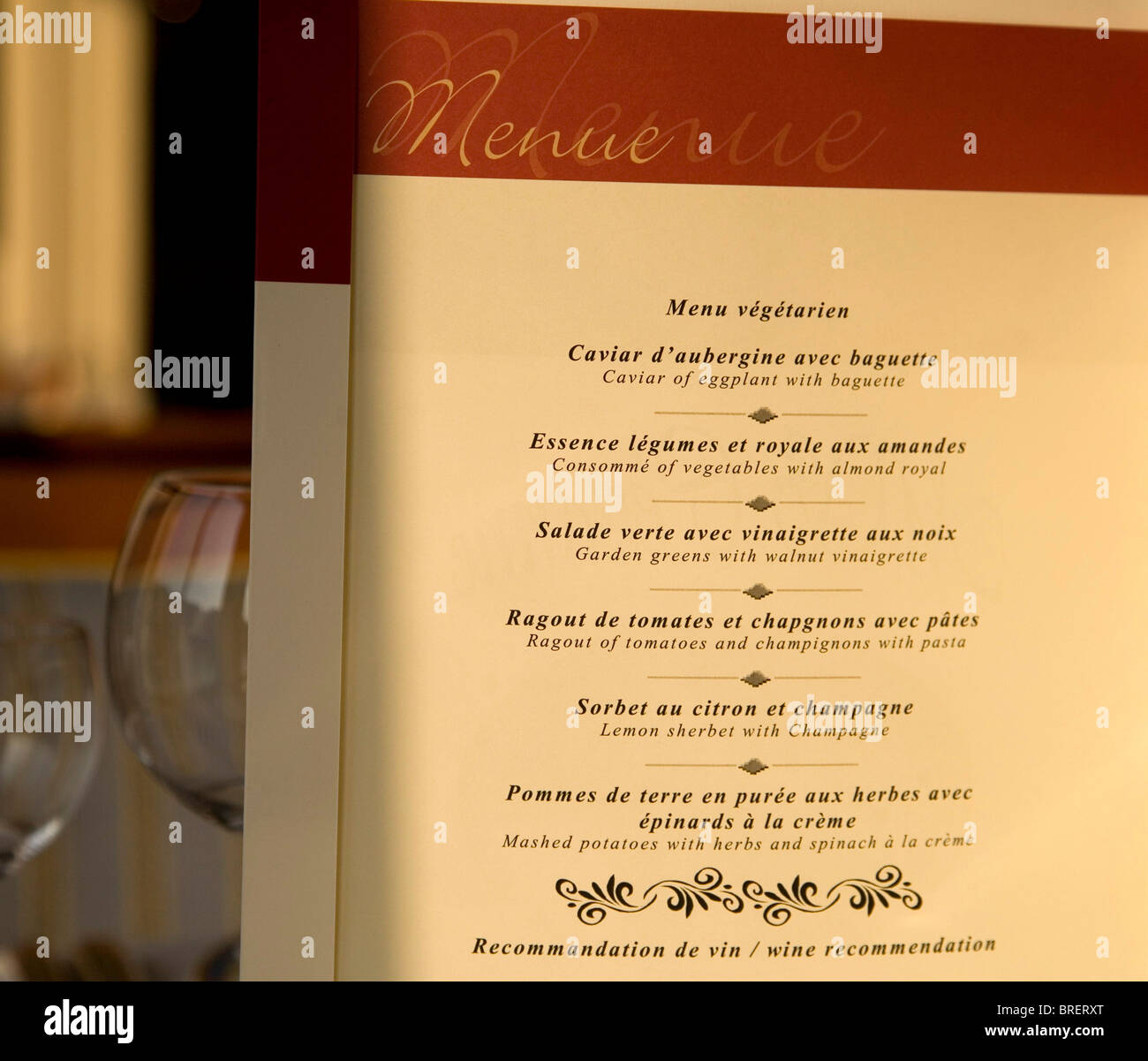 Restaurant de bord, carte des menus, MME CÉZANNE Banque D'Images