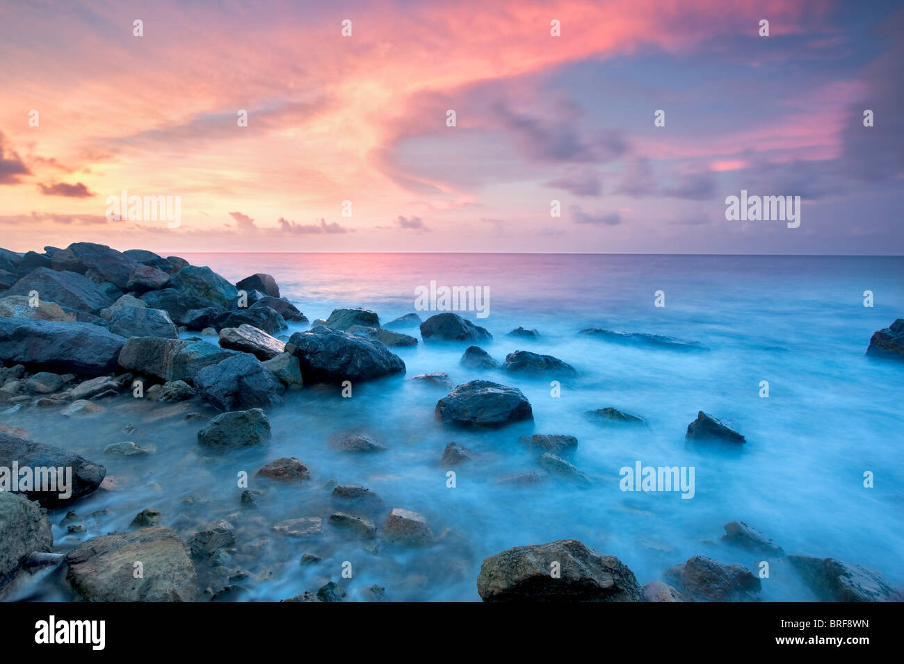 Coucher du soleil de la côte. Saint Thomas. Îles Vierges Américaines Banque D'Images