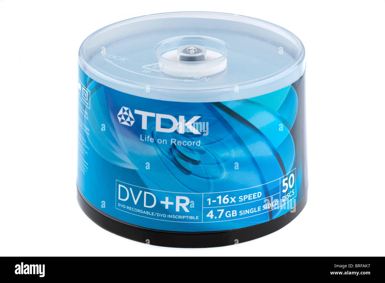 Bidon en plastique lot de 50 DVD +R TDK recordable 16 fois speed 4.7Gb  simple face inscriptible une seule fois les disques DVD Photo Stock - Alamy