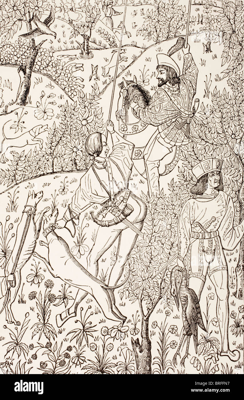 Aperçu d'un 15e siècle tapisserie de chasse. Banque D'Images