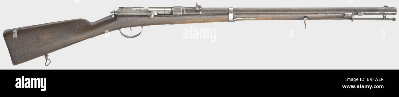 Un fusil pour les fonctionnaires de la coutume, ca. 1870. N° 13457. Alésage rifusé légèrement mat de calibre 15.2 mm, longueur du fût 61 cm. Numéro et révision de la couronne/'W' sur la chambre. Serrure cylindrique du système Dreyse,action auto-cokage,sur le récepteur marqué 'F. v.Dreyse Sömmerda'. Bois de noyer foncé avec mobilier en fer. Tige de décharge en fer. Le stock porte des marques d'âge et d'usure, des pièces de fer à point et avec une patine. Longueur 109.5 cm. Une arme rare. Cf. Wirtgen,Das Zündnadelgewehr,p. 269. Historique,historique,19e siècle,Baden,allemand,Allemagne,Sud de l'Allemagne,Sud de GE,droits additionnels-Clearences-non disponible Banque D'Images