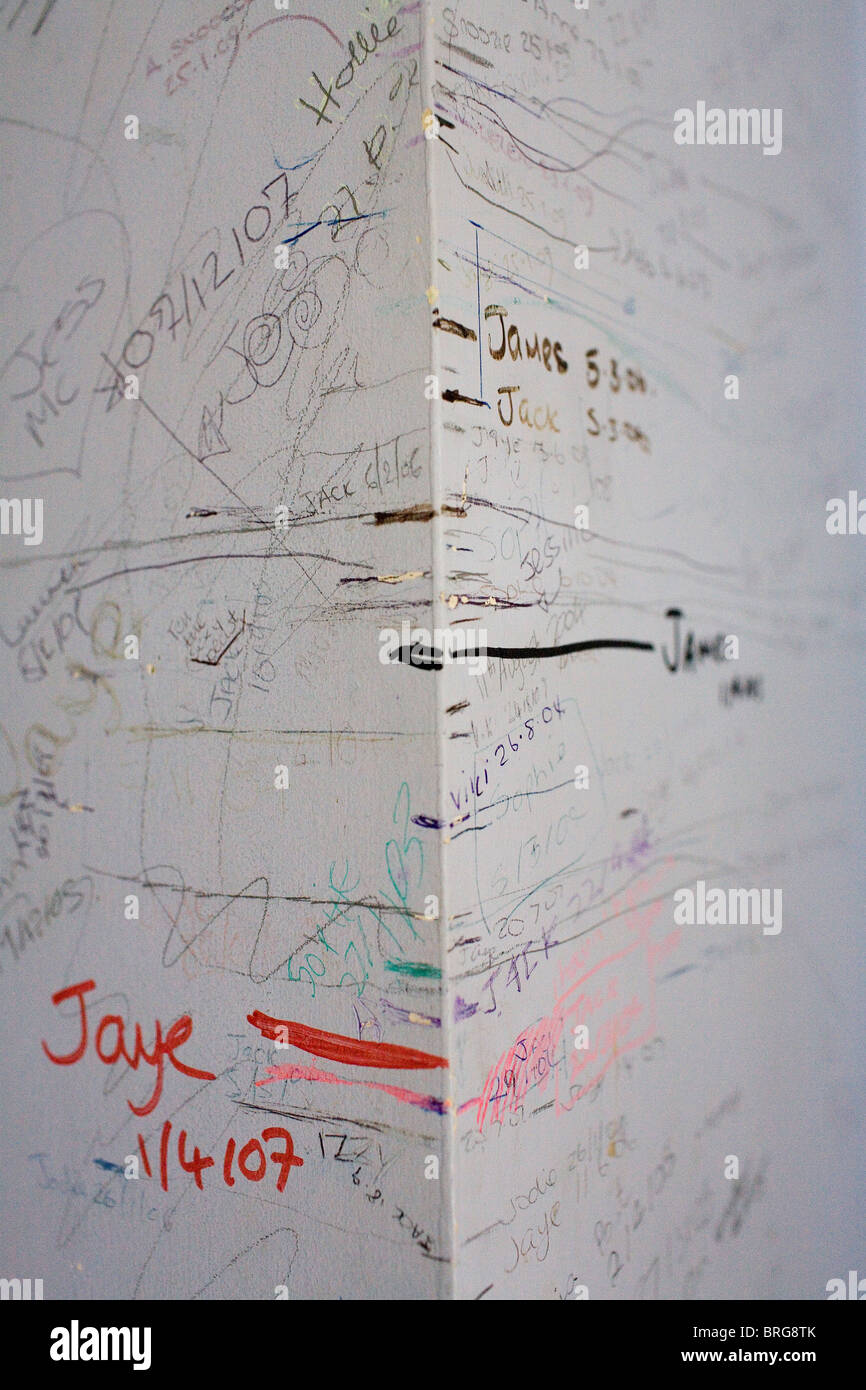 Un tableau de hauteur sur le mur d'une maison familiale. Banque D'Images