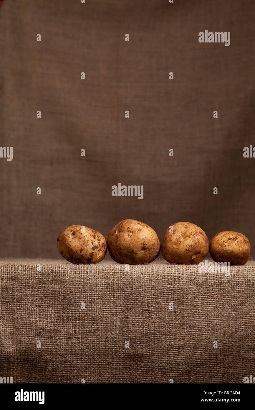 Pommes de terre reposant sur l'agriculteur (Hesse) jute Banque D'Images