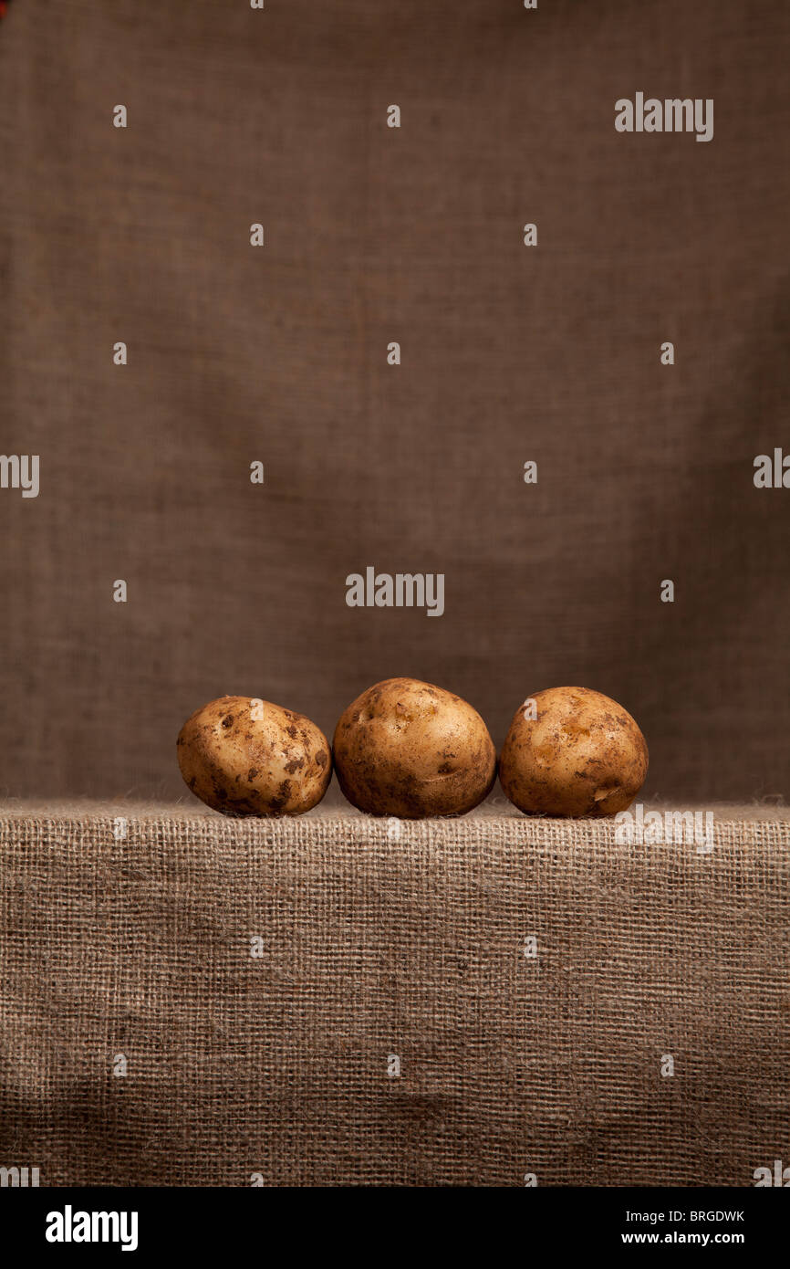 Pommes de terre reposant sur l'agriculteur (Hesse) jute Banque D'Images