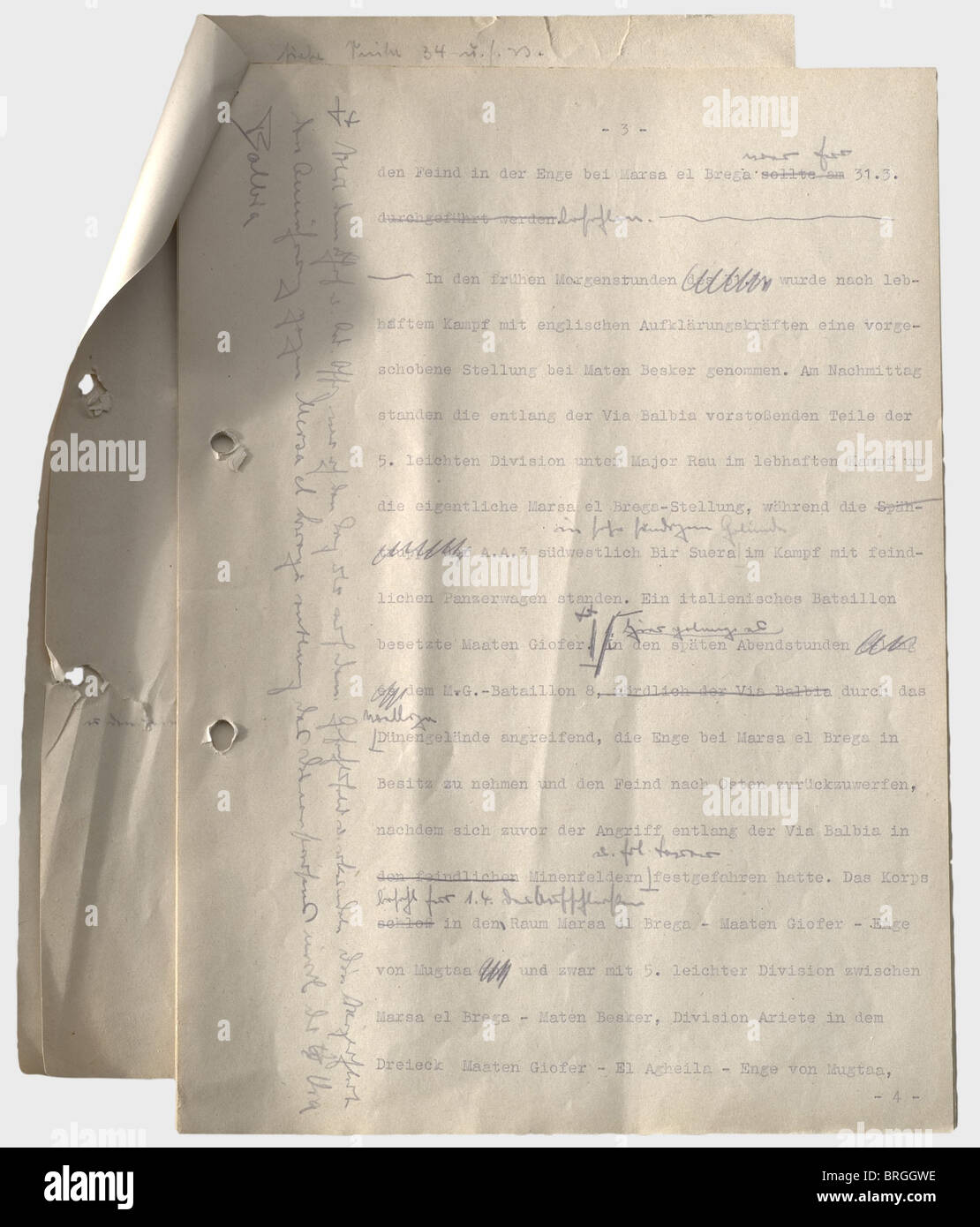 Le maréchal Erwin Rommel (1891 - 1944), notes sur la campagne d'Afrique du Nord, avec corrections 14 pages dactylographiées Banque D'Images Le maréchal Erwin Rommel (1891 - 1944), notes sur la campagne d'Afrique du Nord, avec corrections 14 pages dactylographiées Banque D'Images