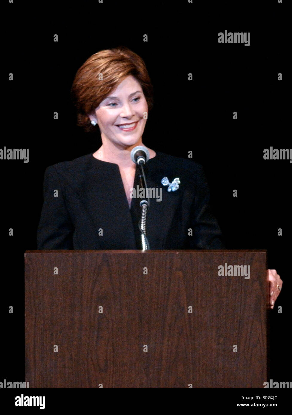 La Première dame Laura Bush goves mot d'ouverture et introduit le Lincoln Center Jazz Orchestra au Kennedy Center. Banque D'Images