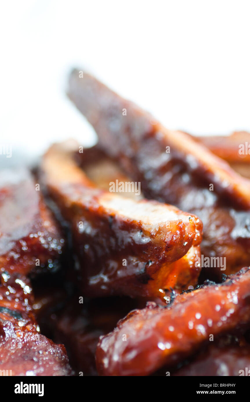 Close up of BBQ Ribs avec sauce Banque D'Images