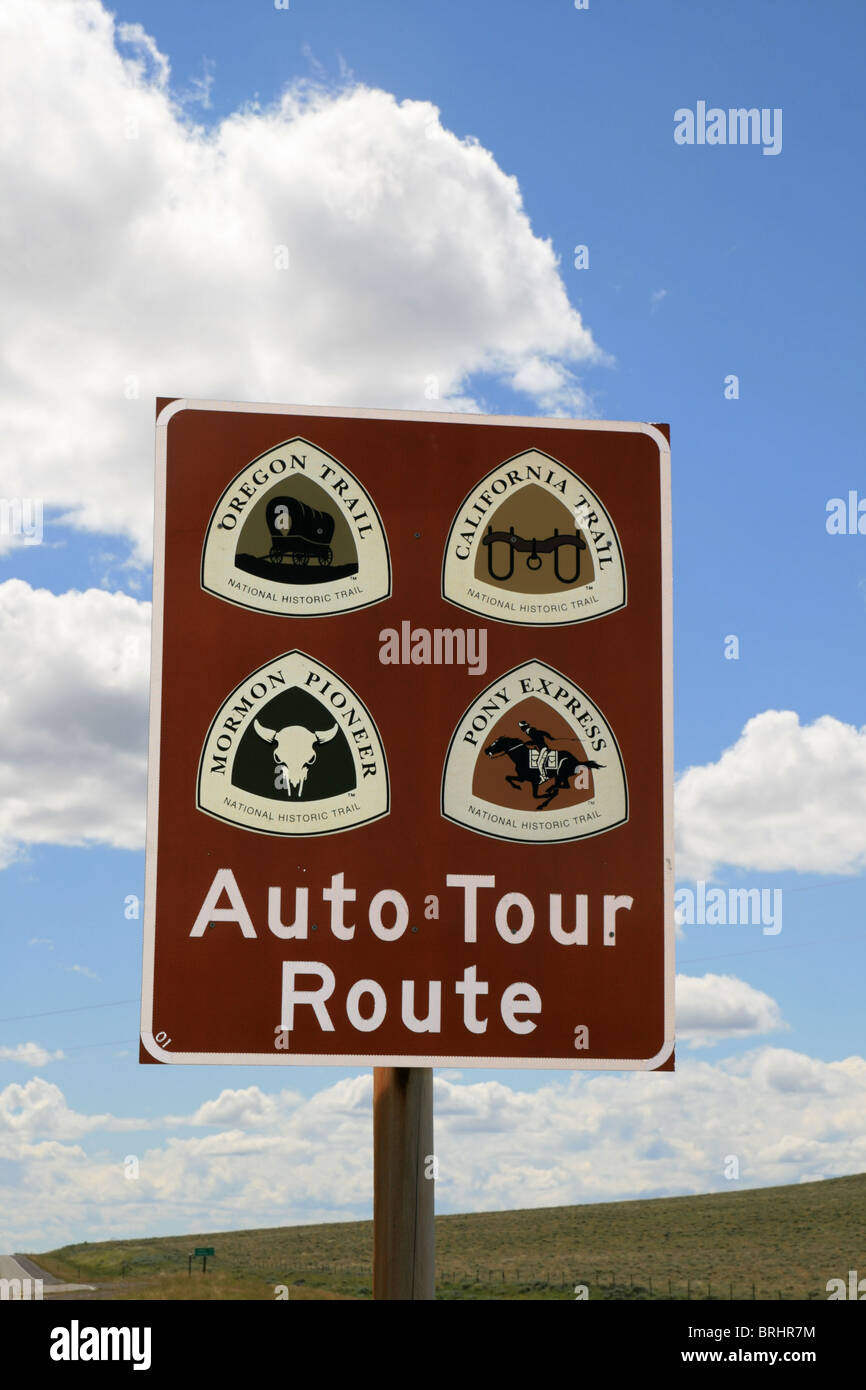 La Californie, l'Oregon Trail Trail, mormon pioneer trail, et pony express auto tour route sign Banque D'Images