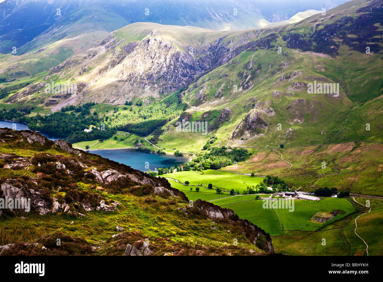 Vue sur la lande du chemin des meules, Parc National de Lake District, Cumbria, England, UK Banque D'Images