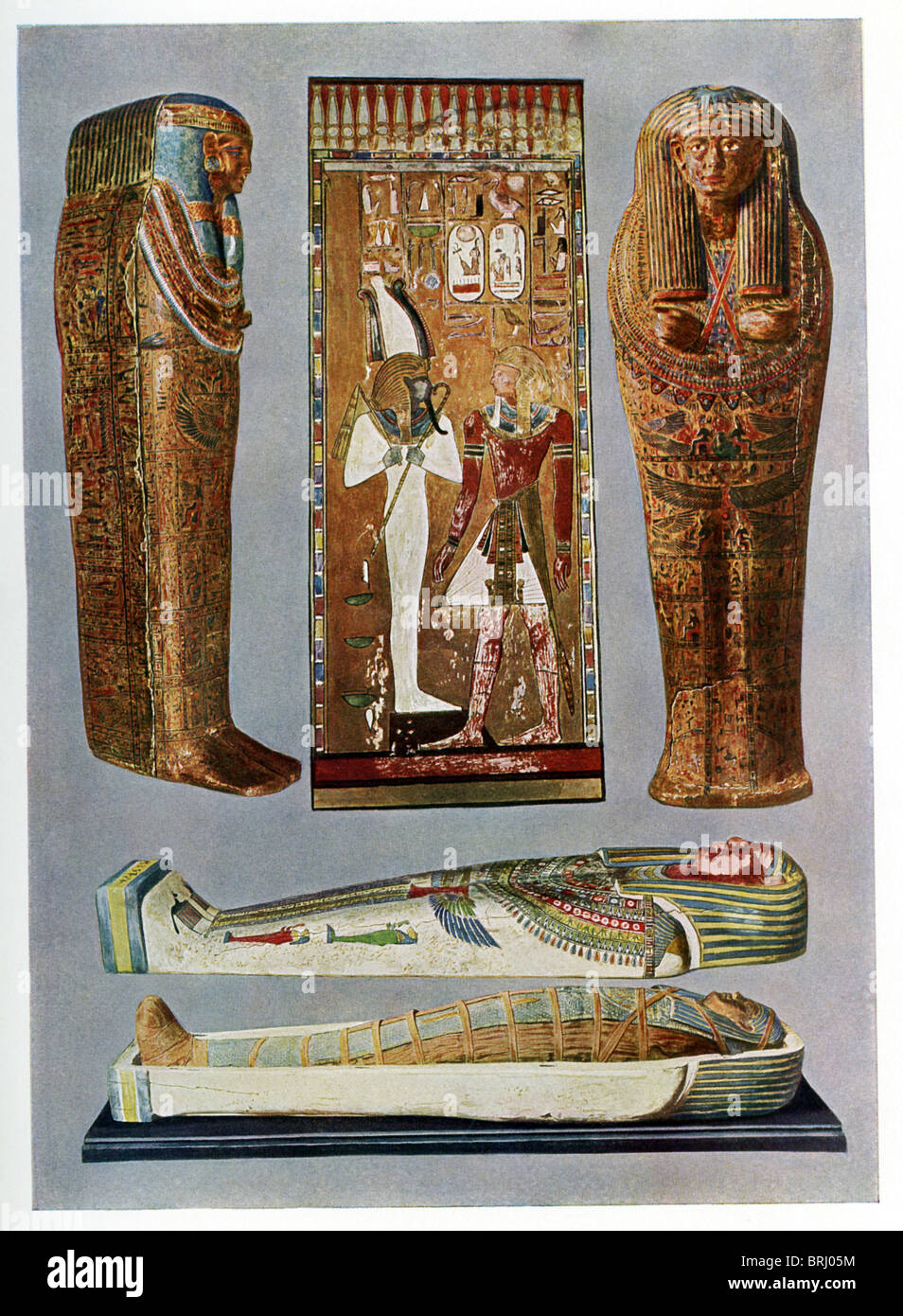 Sarcophage de femme de Thèbes , pharaon Seti I devant Osiris, sarcophage du prêtre, sarcophage de femme de très prisées. Banque D'Images
