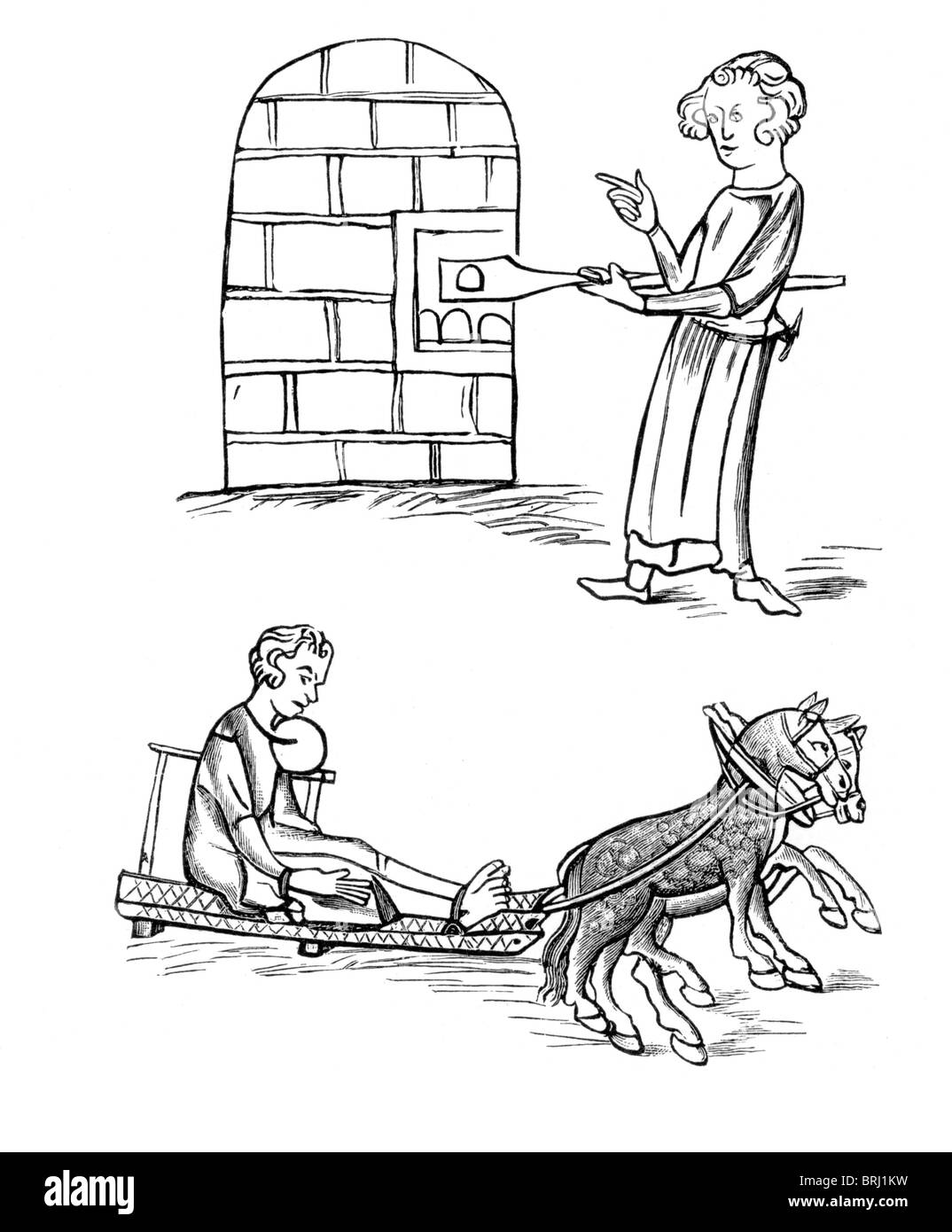 Illustration; l'Assize du pain et Ale loi du 13th-siècle dans l'Angleterre médiévale, qui a réglementé le prix, le poids et la qualité du pain et de la bière Banque D'Images
