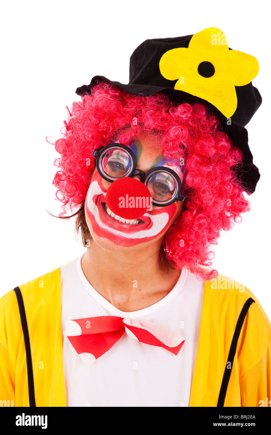 Funny clown debout sur un fond blanc Banque D'Images