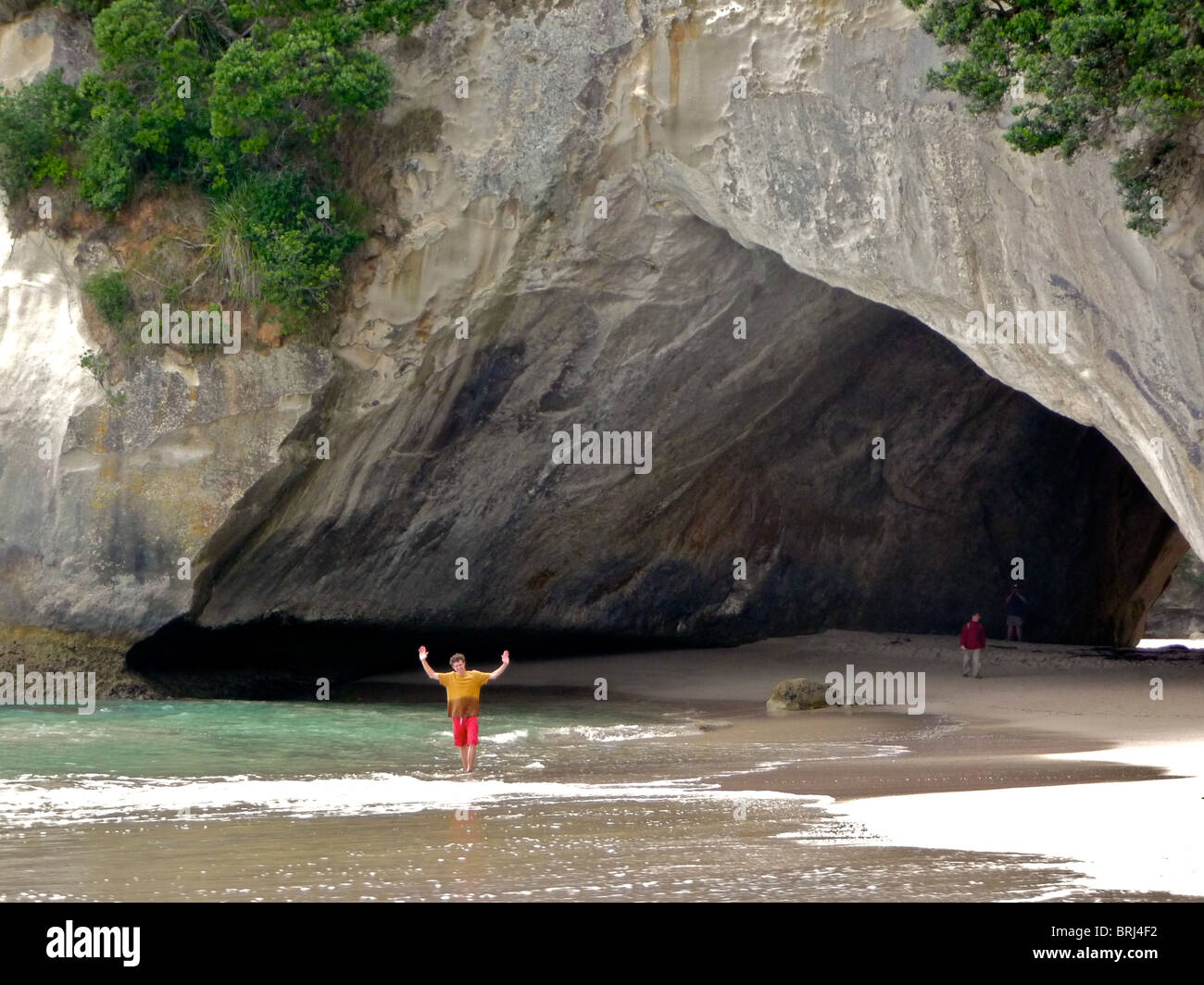 Accessible uniquement à pied ou en bateau, célèbre Cathédrale Cove est l'un des 'must' visite des sites sur la péninsule de Coromandel. Banque D'Images